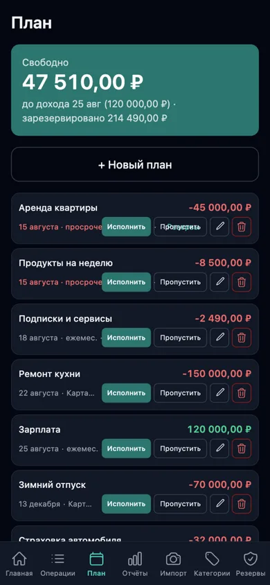 Планы: повторяющиеся платежи на месяц